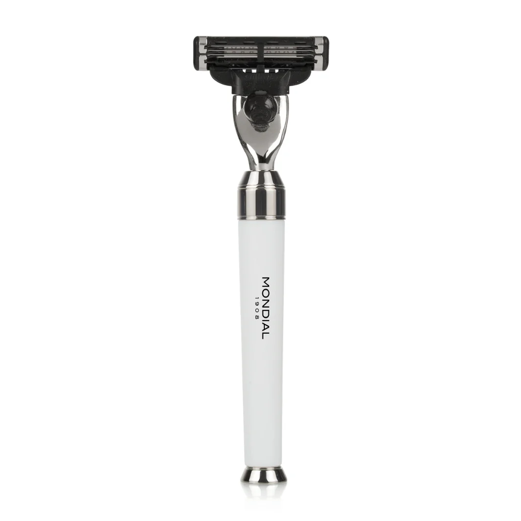 Premium Cartridge Razor Handle in White Resin & Chrome - Image 3